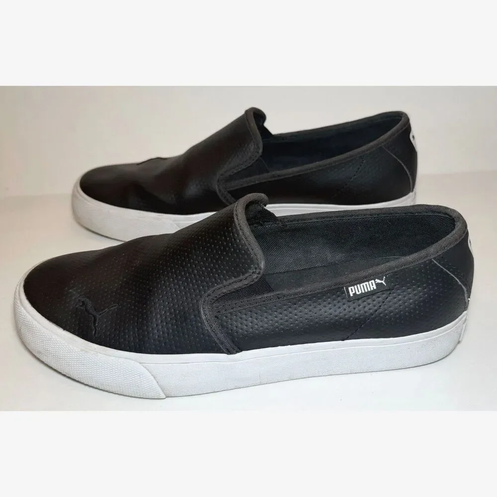 PUMA Bari Cat Faux Leather Slip-on Sneaker Womens Size 9 - Black 374607-03